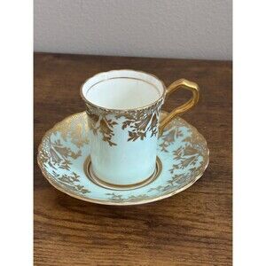 Vintage Paragon Double Warrant Mint Green and Gold Demitasse Cup & Saucer